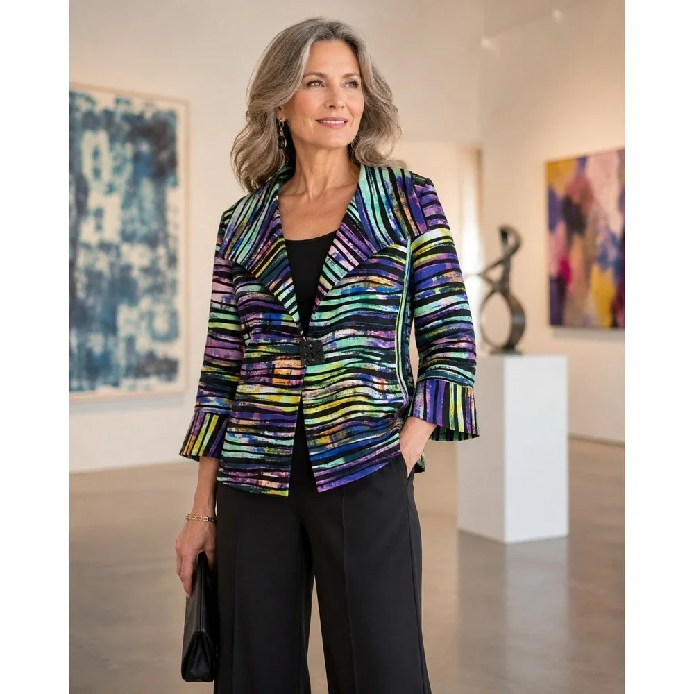 Joseph Ribkoff Jacket 16 Abstract Stripe Colorful Artwear Blazer Made Canada